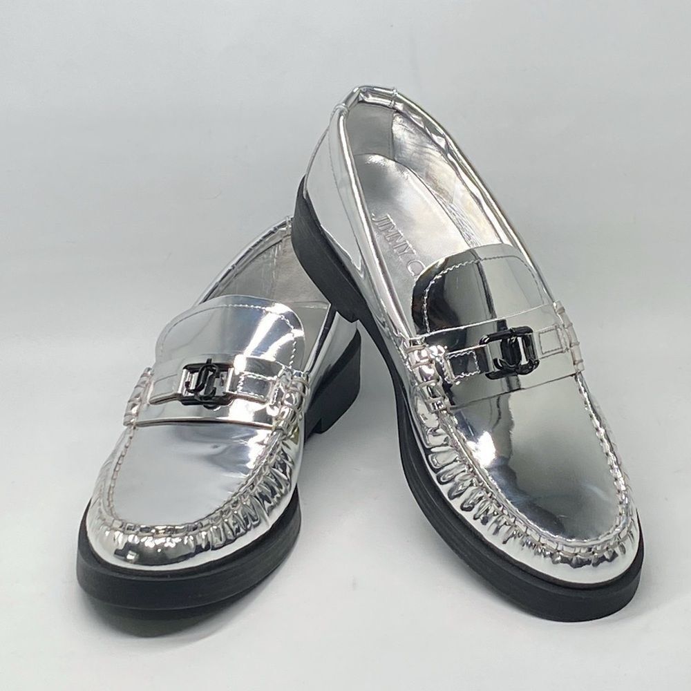 Jimmy Choo Addie JC Logo Metallic Loafer size 38 - Picture 4 of 13